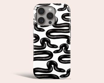 Coque de téléphone à motif serpent noir, compatible MagSafe, pour iPhone 18 Pro Max, 17, 16, 15, 14 Pro, 13, 12, 11 Pro, XS et 8 Plus.