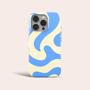 Retro Golf Abstracte Telefoon Case Blauw Groovy MagSafe Telefoon Cover Fit voor iPhone 17 Pro Max 16 Pro Max 15 14 13 Pro 12 11 Pro XS 8 Plus