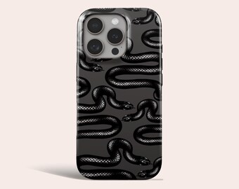 Coque de téléphone à motif serpent gris, compatible MagSafe, pour iPhone 18 Pro Max, 17, 16, 15, 14 Pro, 13, 12, 11 Pro, XS et 8 Plus.