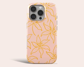 Handyhülle mit Lilienmuster, orange, Retro-Blumenmuster, MagSafe-Schutzhülle, passend für iPhone 18 Pro Max, 17, 16, 15, 14 Pro, 13, 12, 11 Pro, XS, 8 Plus