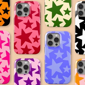 Coque de téléphone personnalisée couleur étoiles, motif étoiles rétro minimaliste, coque de téléphone MagSafe adaptée pour iPhone 17 Pro Max 16 15 14 13 Pro 12 11 Pro XS 8