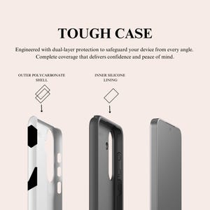 May include: A dual-layer phone case featuring an outer polycarbonate shell and an inner silicone lining. The text TOUGH CASE is displayed at the top, followed by the description: Engineered with dual-layer protection to safeguard your device from every angle. Complete coverage that delivers confidence and peace of mind.