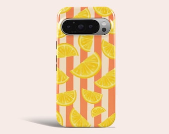 Capa para celular com estampa de laranja e limão, perfeita para o verão com tema cítrico. Compatível com Google Pixel 10 Pro XL 9A, 9 Pro XL, 8, 8A, 7A, 7 Pro, Pixel 6 Pro 6A, 3A e 2XL.