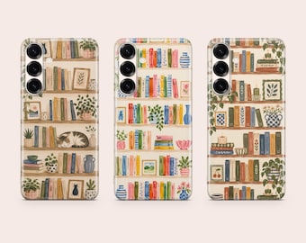 Funda para teléfono con diseño de estantería para amantes de los libros, compatible con Samsung S26 Ultra, S25, S24, S23, S22 Plus, S20 FE, Note 20, A16, A17, A25, A57, A56 y A14.