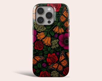 Funda para teléfono con diseño de mariposa y estampado floral, compatible con MagSafe, iPhone 17 Pro Max, 16 Pro Max, 15, 14, 13 Pro, 12, 11 Pro, XS y 8 Plus.