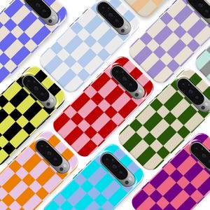 Custodia per telefono a scacchi lunghi con colori personalizzati, custodia a scacchi minimalista retrò adatta per Google Pixel 9A, 9 Pro XL, 8, 8A, 7 Pro, 7A, 6 Pro, 6A, 5, 4A