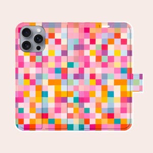 Aesthetic Checkered Phone Case Checkerboard Leather Wallet Phone Case for iPhone 17 Pro Max 16 15 Plus 14 11 Samsung S25 Ultra S24 S23 S22