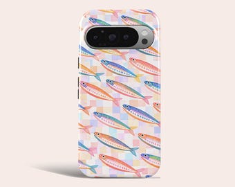 Retro Sardine Phone Case Pastel Fish Pattern Phone Cover Fit for Google Pixel 11 Pro XL 10A 10 Pro 9A 9 Pro XL 8 8A 7A 7 Pro 6 Pro 6A