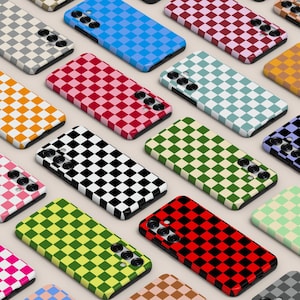 Anpassat rutigt färgat telefonskal Retro minimalistiskt rutigt telefonskal passar för Samsung Galaxy S25 Ultra S24 S23 S22 S21 FE A16 A14