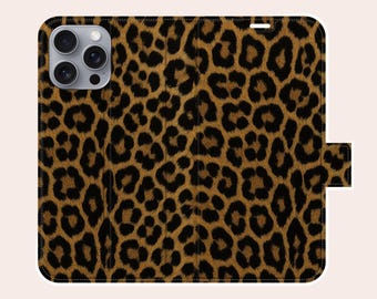 Leopard Print Phone Case Aesthetic Animal Print Leather Wallet Phone Case for iPhone 17 Pro Max 16 15 Plus 14 Samsung S25 Ultra S24 S23 S22