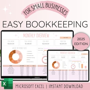 Small Business Bookkeeping Spreadsheet Excel Bookkeeping Template | Business Expense Tracker | Expense Spreadsheet | Book keeping Excel