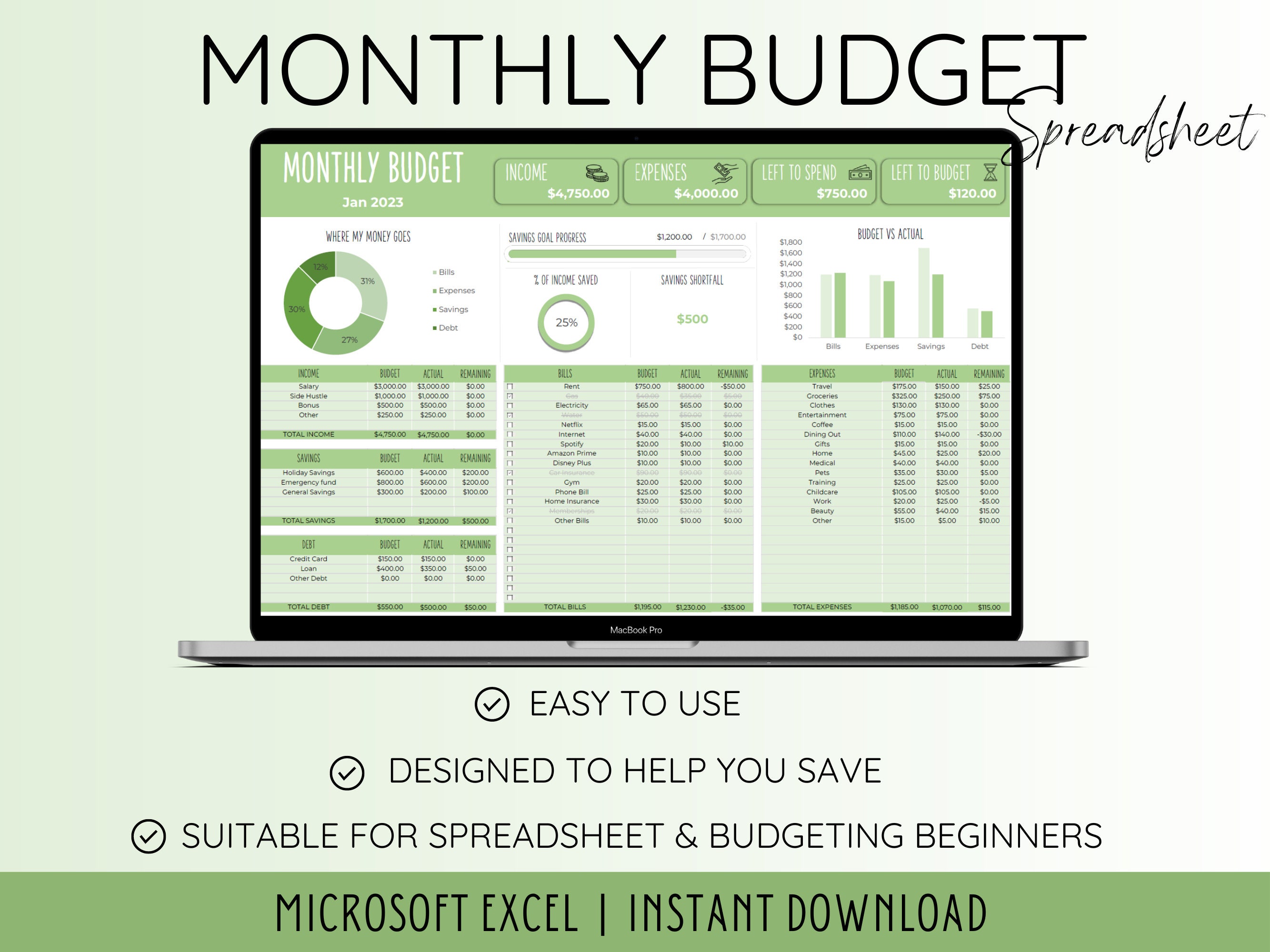 Feuille de calcul du budget mensuel | Modèle de budget Excel Excel ...