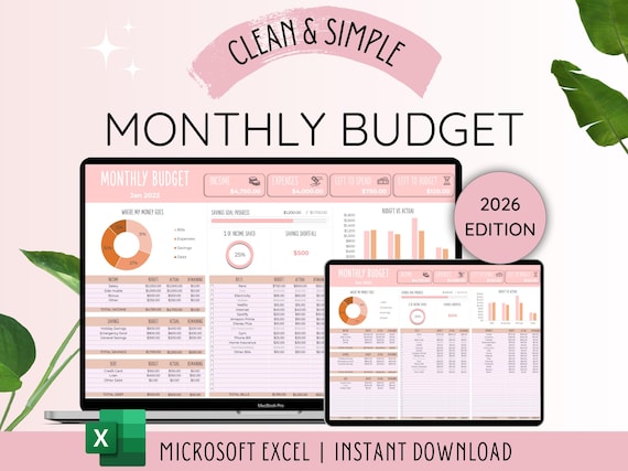 Monthly Budget Spreadsheet | Excel Budget Template Excel | Budget Planner | Paycheck Budget | Expense Tracker | Excel Monthly Budget Excel