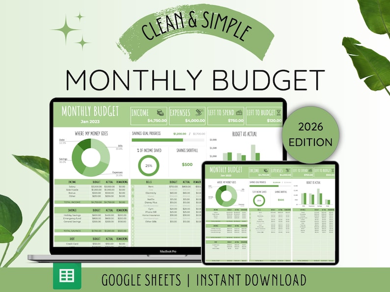 Monthly Budget Spreadsheet | Budget Template Google Sheets | Budget Planner | Paycheck Budget | Expense Tracker Monthly Budget Google Sheets image 1