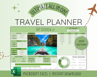 Travel Planner Digital Travel Planner for Travel Itinerary Digital Holiday Planner Holiday Itinerary Travel Organizer Travel Budget Excel