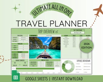 Travel Planner Digital Travel Planner for Travel Itinerary Digital Holiday Planner Holiday Travel Organizer Travel Budget Google Sheets