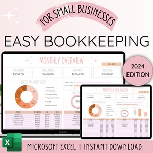 Small Business Bookkeeping Spreadsheet Excel Bookkeeping Template | Business Expense Tracker | Expense Spreadsheet | Book keeping Excel