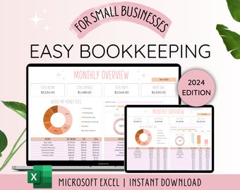 Small Business Bookkeeping Spreadsheet Excel Bookkeeping Template | Business Expense Tracker | Expense Spreadsheet | Book keeping Excel