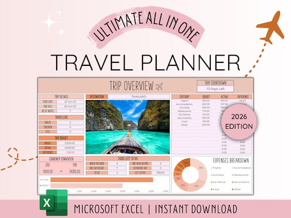 Travel Planner Digital Travel Planner for Travel Itinerary Digital Holiday Planner Holiday Itinerary Travel Organizer Travel Budget Excel