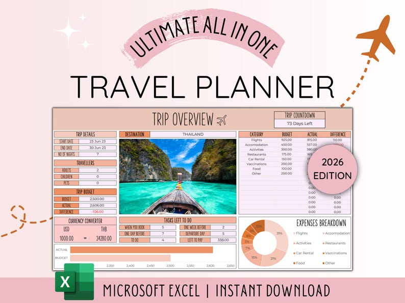 Reiseplaner Digitaler Reiseplaner für Reiseplaner Digitaler Urlaubsplaner Urlaubsplaner Reiseplaner Reisebudget Excel Bild 1