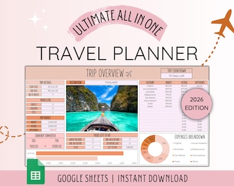 Travel Planner Digital Travel Planner for Travel Itinerary Digital Holiday Planner Holiday Travel Organizer Travel Budget Google Sheets