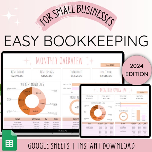 Small Business Bookkeeping Spreadsheet Template | Bookkeeping Template | Business Expense Tracker Google Sheets | Book keeping spreadsheet