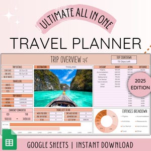 Planejador de viagens Planejador de viagens digital para itinerário de viagem Planejador de férias digital Organizador de viagens de férias Orçamento de viagem Planilhas Google