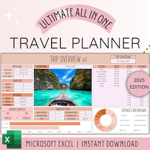 Travel Planner Digital Travel Planner for Travel Itinerary Digital Holiday Planner Holiday Itinerary Travel Organizer Travel Budget Excel