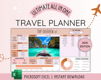Travel Planner Digital Travel Planner for Travel Itinerary Digital Holiday Planner Holiday Itinerary Travel Organizer Travel Budget Excel