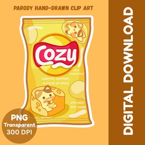 Parodia de papa frita / Bocadillo acogedor / Clip art divertido / Descarga digital / Archivo PNG / Pegatina de clip art / Dibujo a mano de alta calidad