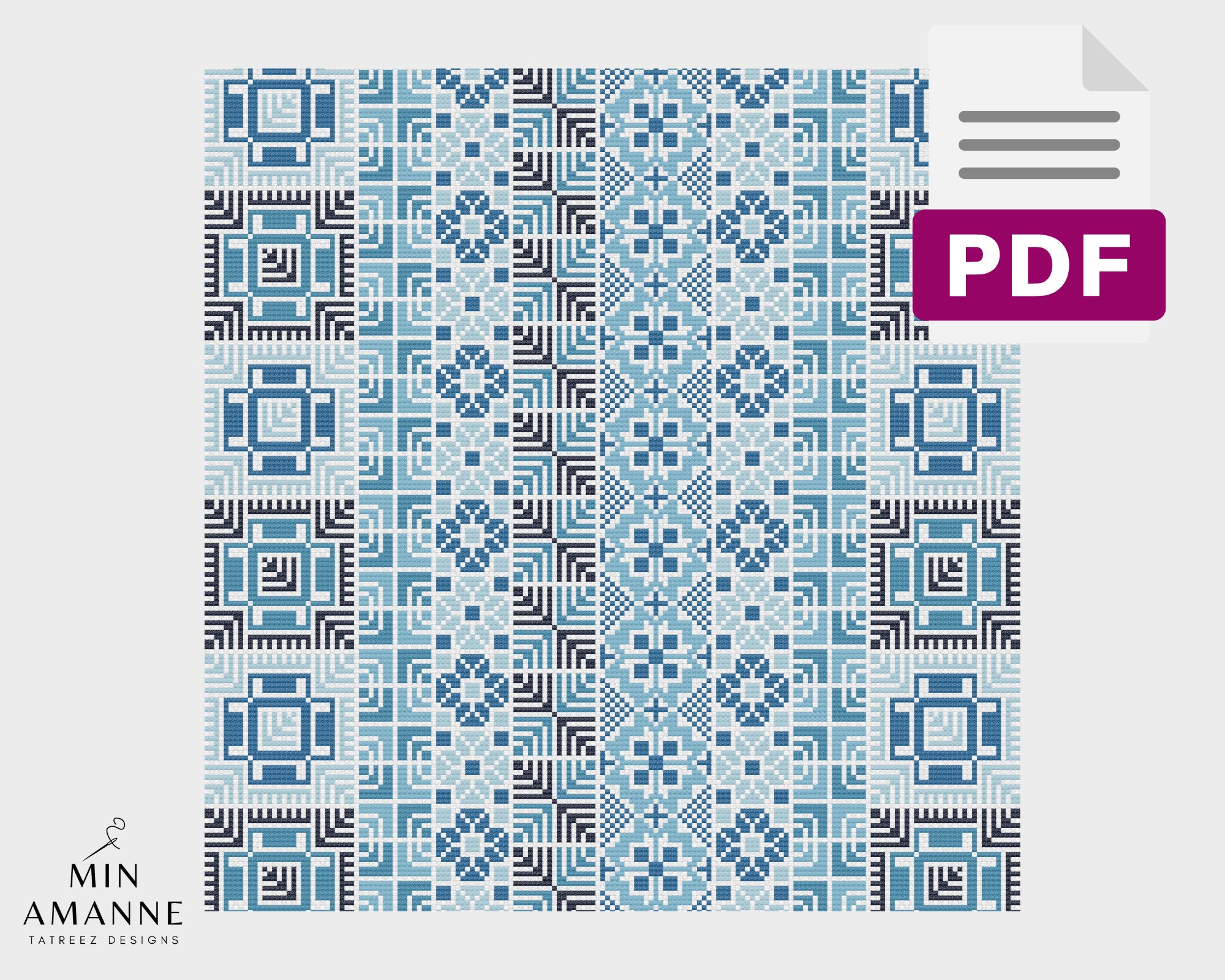 Palestinian Tatreez Sampler Shades of Blue Cross Stitch 