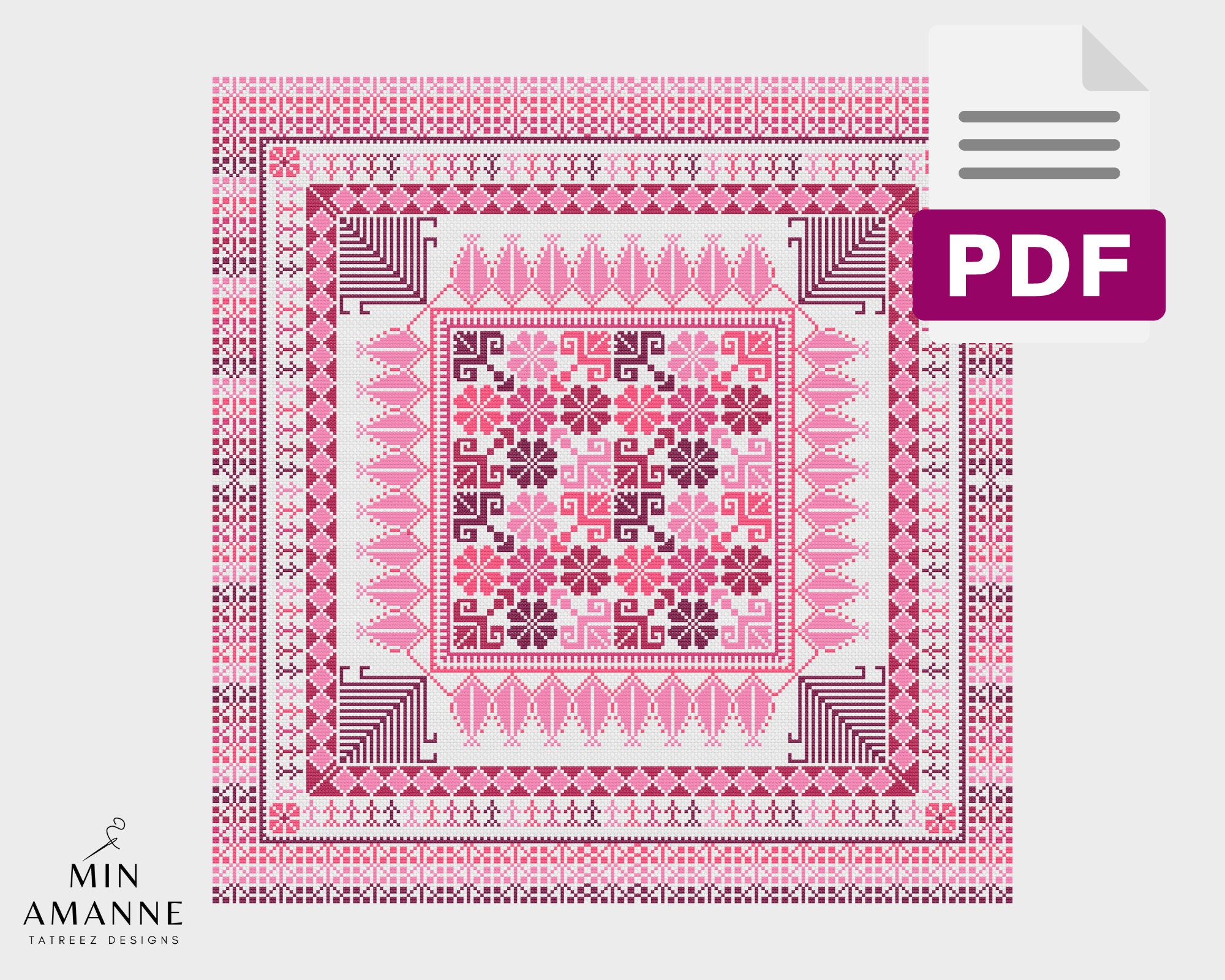 Palestinian Tatreez Roses and Arrows Cross Stitch (Download Now