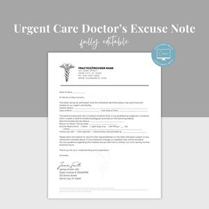 Plantilla de justificante médico para atención de urgencias, justificante médico editable para el trabajo y la escuela, carta de justificante médico, editable en Canva, nota con firma