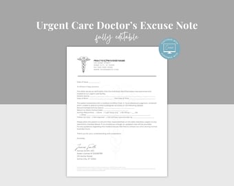 Urgent Care Doctor's Excuse Note Template, Editable Dr Note for Work & School, Doctor Excuse Letter, Canva editable, Note with Signature
