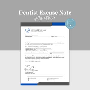 Plantilla de justificante médico para odontología y ortodoncia, justificante editable para dentistas, trabajo y estudios, carta de justificación médica, Canva editable