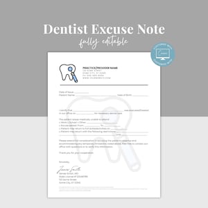 Plantilla de justificante médico para odontología y ortodoncia, justificante editable para dentistas, trabajo y estudios, carta de justificación médica, Canva editable