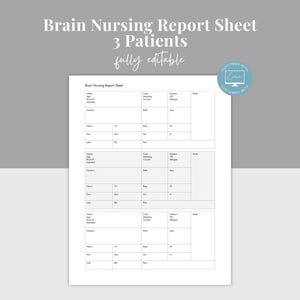 3 Patients Brain Nursing Report Sheet, ICU Nursing Hand-off Report, Patient Report for New Grad, Med Surg RN Patient Form, Canva editable