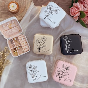 Personalized Jewelry Box, Custom Travel Jewelry Case, Bridesmaid Earring Organizer, Necklace Box, Gift For Sister, Holiday Gift