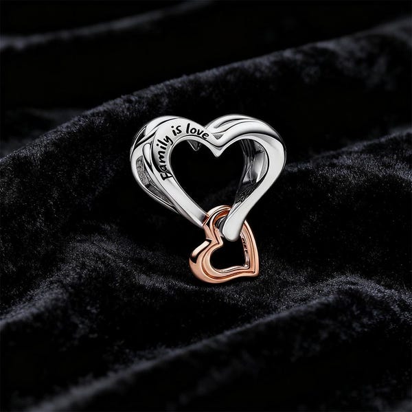 Heart Charm Two-tone Openwork Infinity Silver Pendant Fit Pandora With Gift Pouch & Gift Box