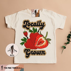 Locally grown kids tee, strawberry kids clothes, farm fresh kids shirt, retro strawberry baby tee, newborn strawberry baby clothes