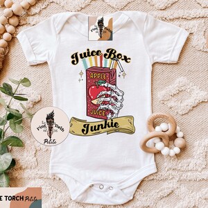 Juice Box Junkie Bodysuit, funny retro juice box kids shirt, funny juice box tee, juice box obsessed kids tee, juice box junkie baby tee