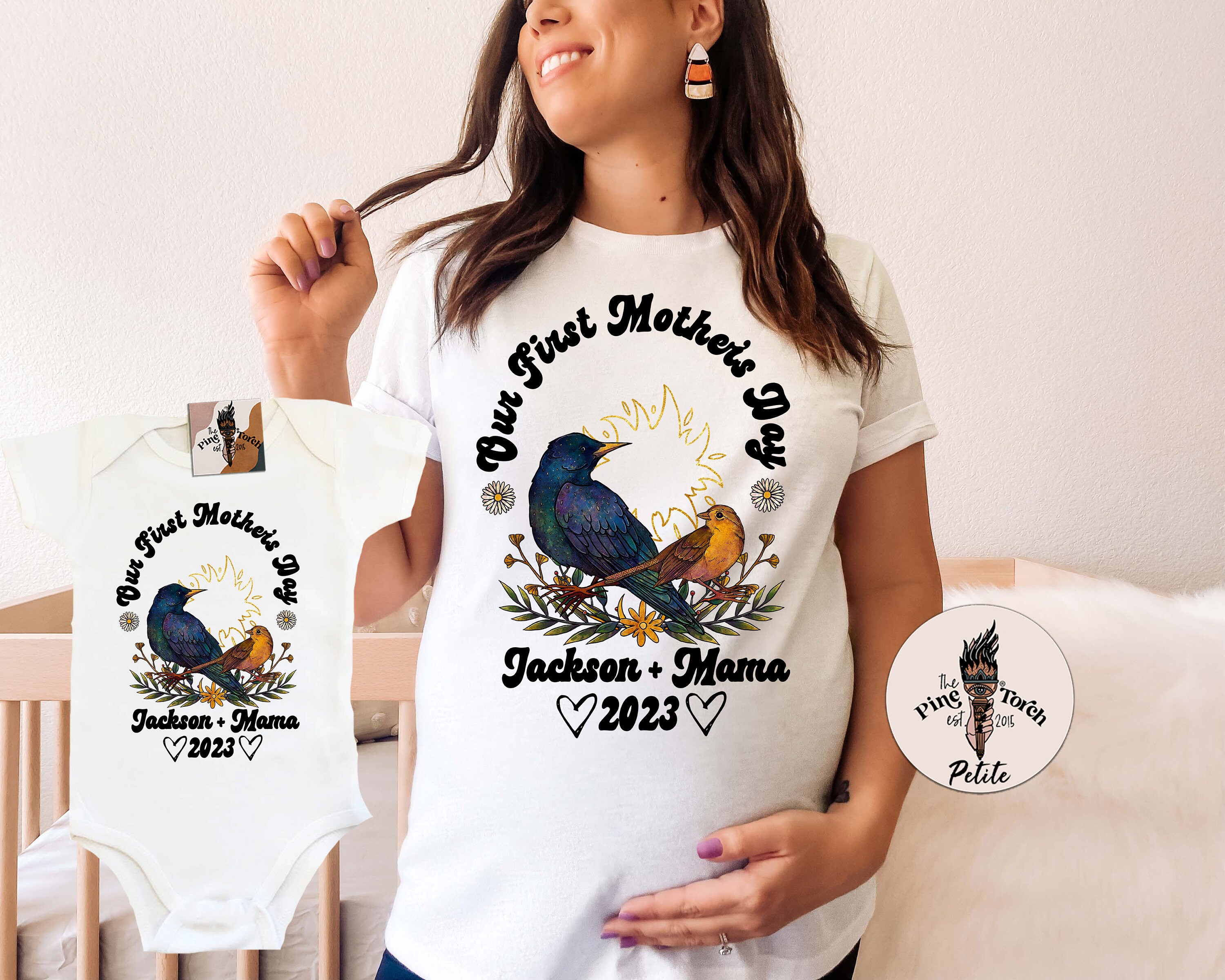 Custom Bird First Mothers Day Mommy and Me Set, Personalized First