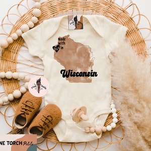 Wisconsin baby bodysuit, made in Wisconsin, Wisconsin baby gift, Wisconsin baby shirt, Made with love in Wisconsin, Wisconsin kids tee