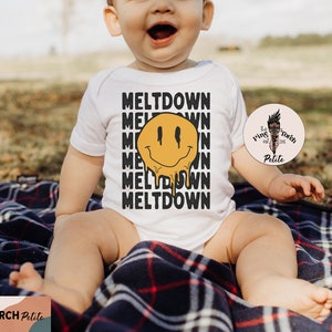 Having a meltdown baby bodysuit, funny melting smiley face Bodysuit, Cute smiley face Baby Clothes, Unisex meltdown Baby Clothes