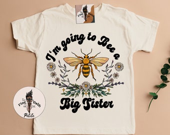 Big Sister announcement tee, bee big sister baby tee, matching bee big sister announcement shirt, little bee baby shower shirt, bee shirt