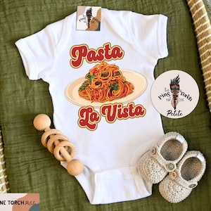 Funny Pasta baby bodysuit, pasta la vista shirt, spaghetti fettuccini ravioli noodle baby shirt, Italian pasta baby shirt, Italian pregnancy
