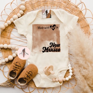 New Mexico baby bodysuit, made in New Mexico, New Mexico  baby gift, New Mexico baby shirt, Made with love in New Mexico