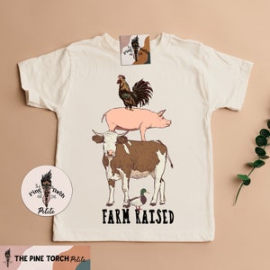 Farm raised kids tee, farmer baby clothes, farm fresh kids shirt, retro farmer tractor pig cow chicken baby tee, newborn free range