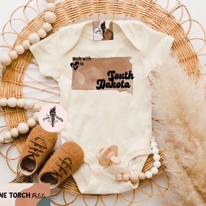South Dakota baby bodysuit, made in South Dakota, South Dakota baby gift, South Dakota baby shirt, Made with love in South Dakota