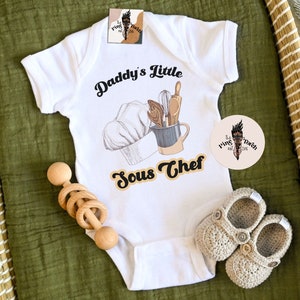 Daddy&#39;s little sous chef bodysuit, baby cook chef shirt, little sous chef kids tee, kitchen helper baby shirt, little baker chef baby gift,
